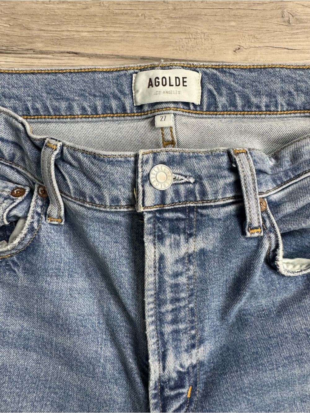 AGOLDE High Rise Distressed Straight Leg Jeans Size 27 Light Wash - Picture 3 of 8